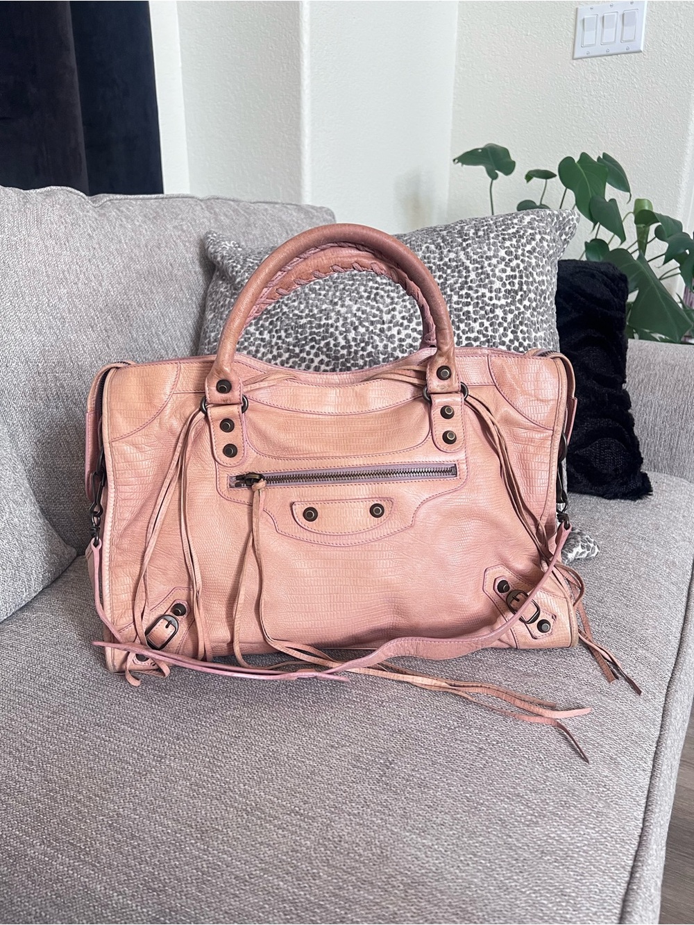 Balenciaga 10th Anniversary Classic Le City Lizard-Embossed Pink Leather Bag